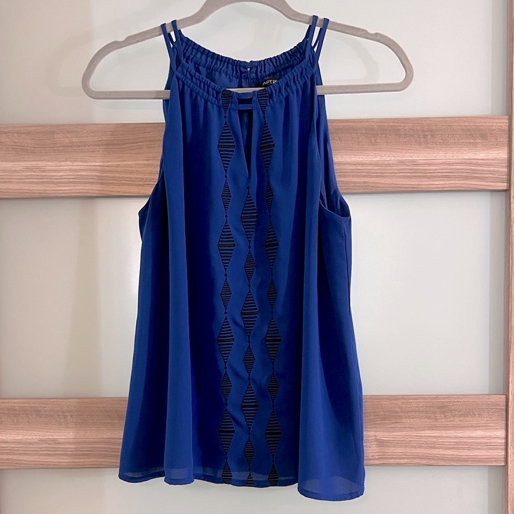 Apt. 9 | Blue Strappy Tank Top with Black Pattern | Size Large